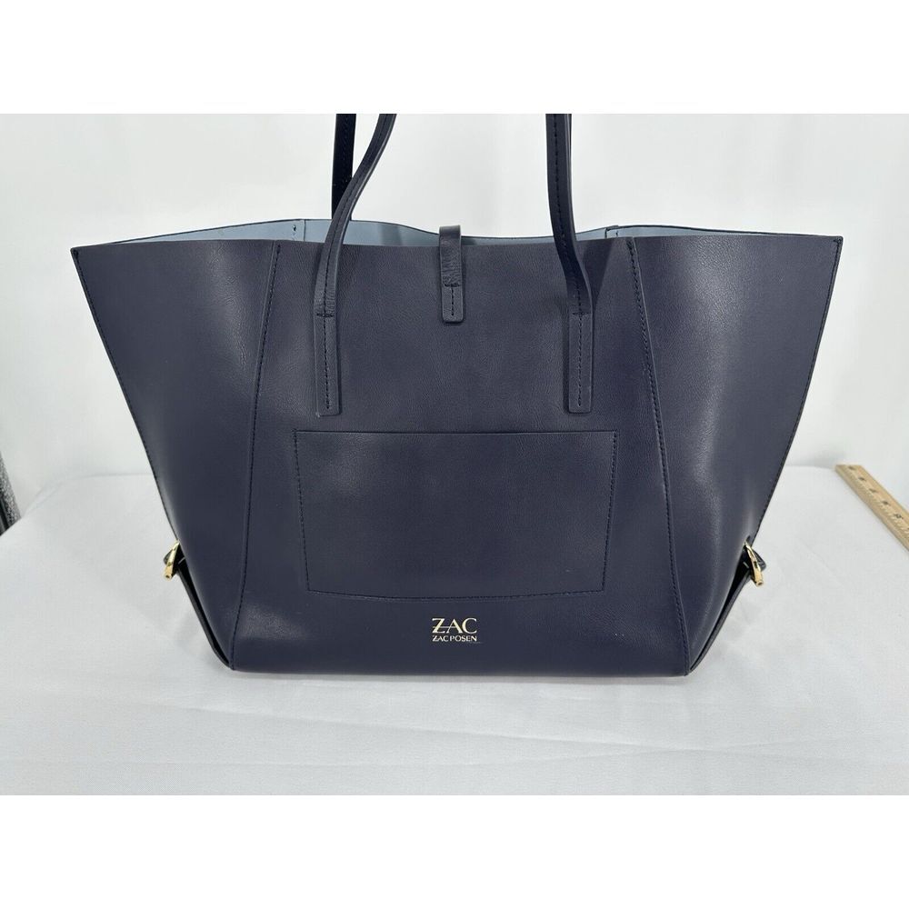 ZAC‎ ZAC POSEN Dark Blue Folded Gusset Leather Tote Bag Purse